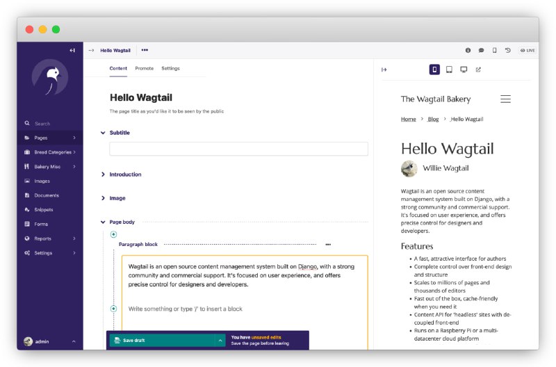 #Wagtail #开源 #CMS 🏵  #程序 |  Wagtail - 强大开源的 Django CMS🍥  简介