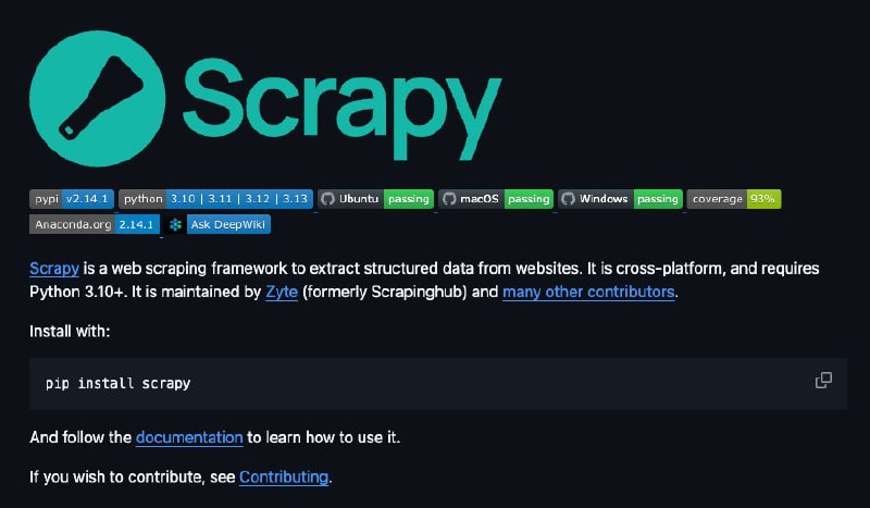 🍭 #网络爬虫 #数据抓取 #开发框架🏵 Scrapy - 网页数据抓取框架🍥 简介
