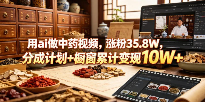 📌 #短视频  | 活动线报 · 返佣平台✍️ 《用ai做中药视频 涨粉35.8W 分成计划+橱窗累计变现10W+》📖 项目介绍