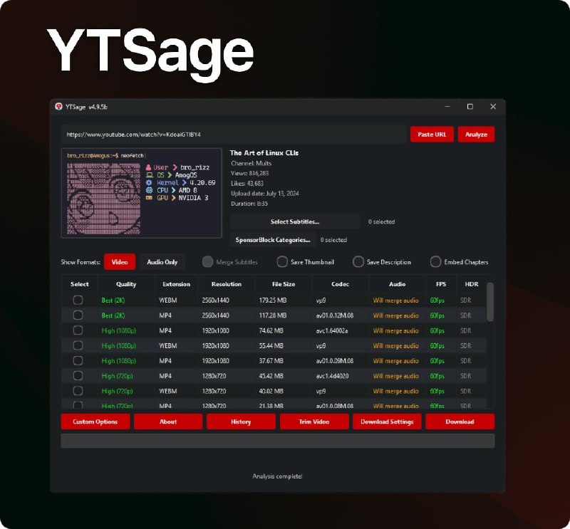 🍭 #工具软件 #视频下载🏵 YTSage - YouTube多功能视频下载工具🍥 简介