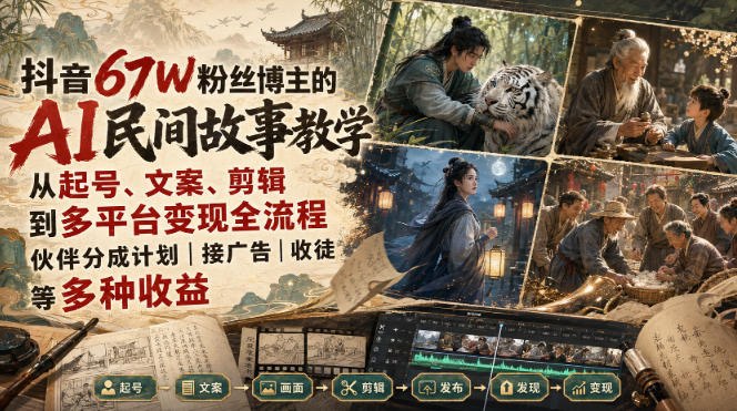 📌 #抖音  | 活动线报 · 返佣平台✍️ 《抖音67W粉丝博主的AI民间故事教学 从起号、文案、剪辑到多平台变现全流程》📖 项目介绍