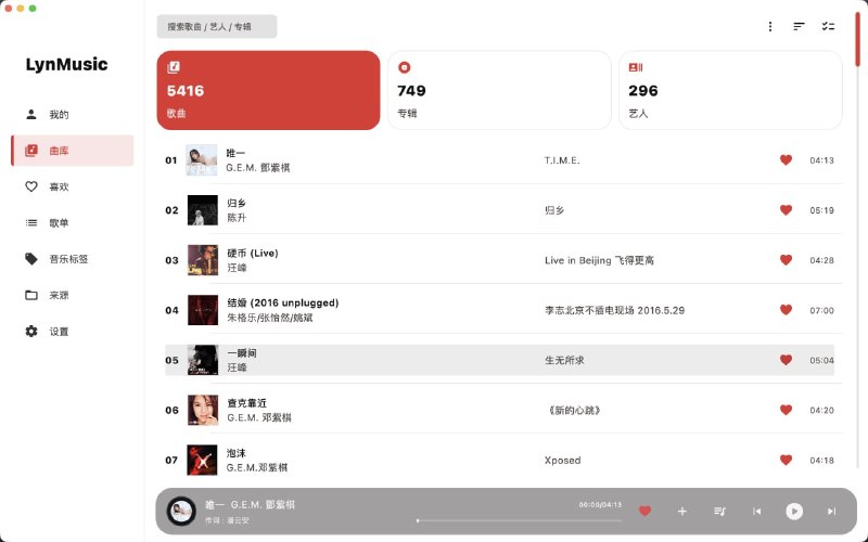 #音乐播放器 #开源 LynMusic 本地音乐播放器，支持本地文件夹导入，也可接入 Samba、WebDAV、Navidrome 等私有音乐源，把分散在硬盘、NAS 和自建音乐服务中的内容汇总到同一套曲库中，提供歌曲、专辑、艺人等多维度浏览方式，并支持喜欢、歌单、播放队列等常用管理能力，还提供歌词搜索、歌词分享、在线结果回填等增强功能，免费开源，适用于 Android (含车机、电视)、iOS、macOS、Windows、Linux 系统