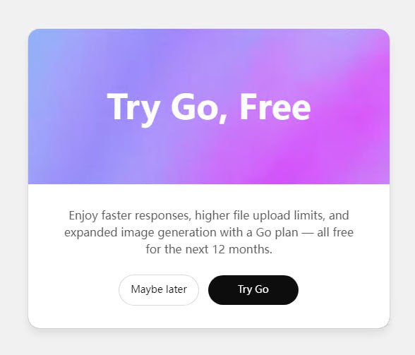 ChatGPT Go 在印度对所有人免费使用一年！- 只需11月4日以后注册- 即使是现有的 ChatGPT Go 用户也将获得12个月的免费使用