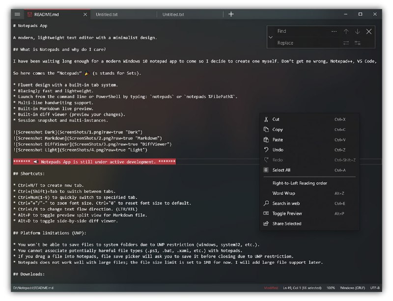 #Notepads #开源 #文本编辑器 🏵  #工具 |  Notepads - 开源轻量文本编辑器🍥  简介