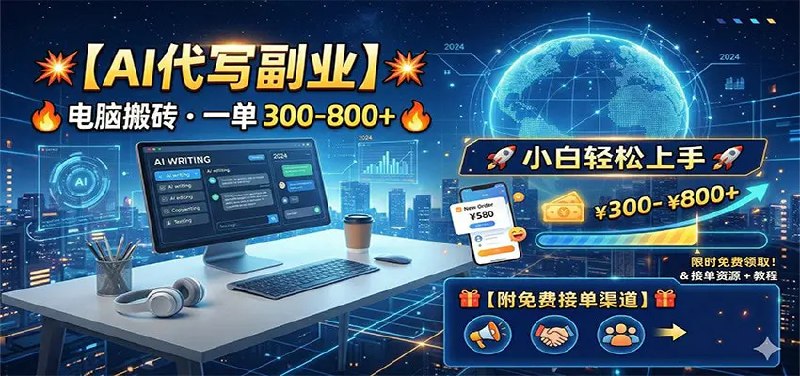 📌 #奇技淫巧 ✍️ 《AI代写副业 电脑搬砖 一单300-800+ 小白轻松上手 附免费接单渠道》📖 项目介绍