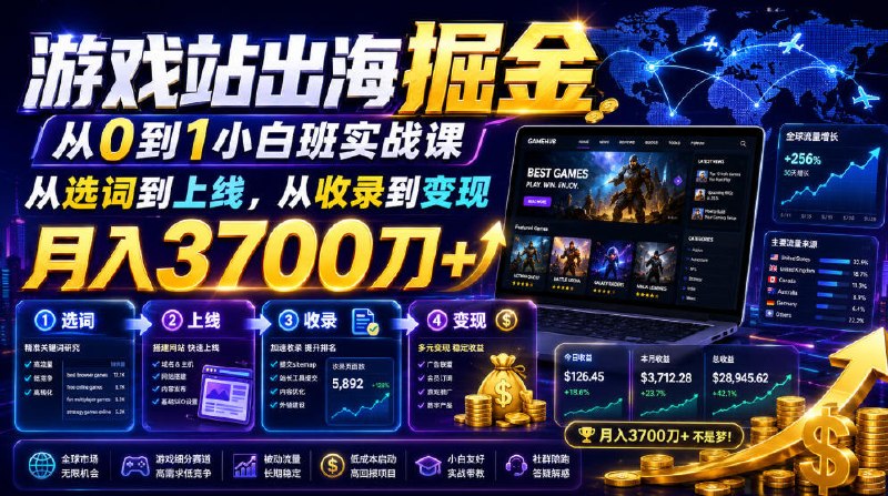 📌 #奇技淫巧  | 活动线报 · 返佣平台✍️ 《游戏站出海掘金从0到1小白实战课 从选词到上线 从收录到变现 月入3700刀+》📖 项目介绍