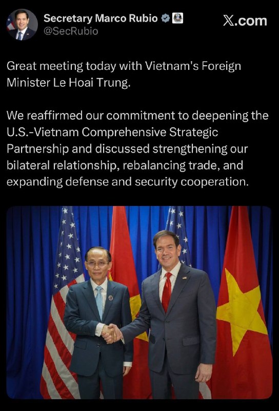 ️🇺🇸🇻🇳 שר החוץ של ארה"ב, מרקו רוביו: