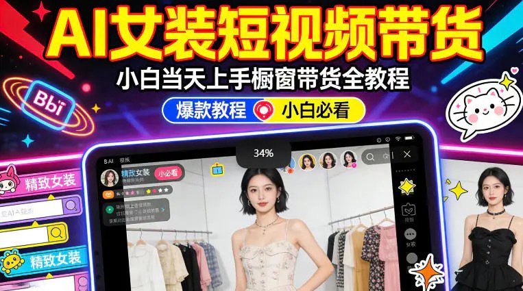 📌 #短视频 ✍️ 《AI女装短视频橱窗带货 小白零门槛当天上手 高佣金爆款轻松賺》📖 项目介绍