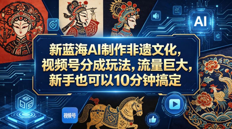 📌 #视频号 ✍️ 《新蓝海AI制作非遗文化 视频号分成玩法 流量巨大 新手也可以10分钟搞定》📖 项目介绍