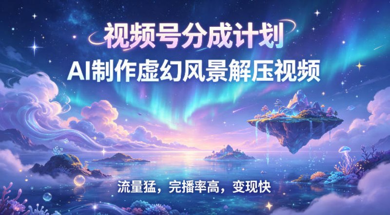 📌 #视频号  | 返佣平台✍️ 《视频号分成计划【AI制作虚幻风景解压视频】流量猛 完播率高 变现快》📖 项目介绍