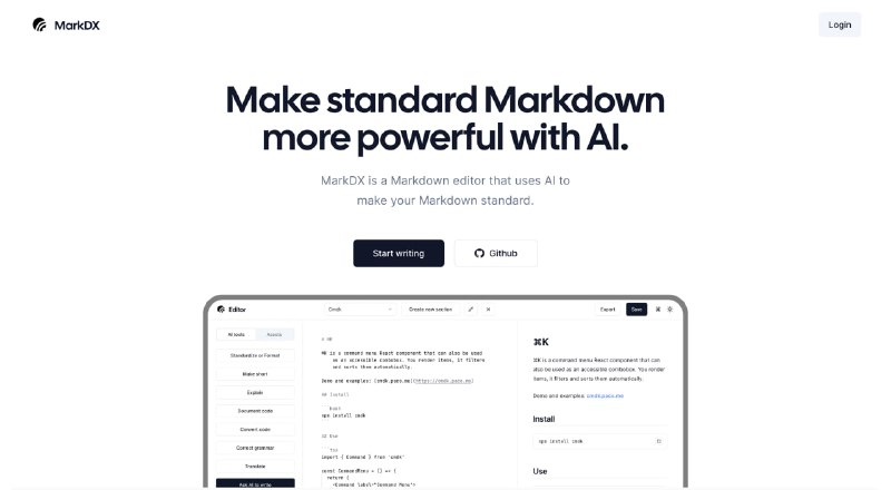 🗣  赚钱项目  👈🏵  #程序 |  MarkDX - AI辅助Markdown写作🍥  简介