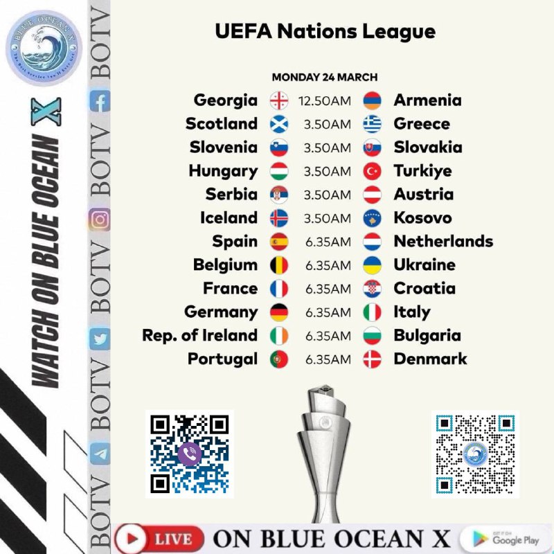 ၃ လပိုင်း ၂၃/၂၄ ရက်နေ့မှာ ကြည့်ရူ့ရမည့် UEFA Nations League ပွဲစဉ်များ အားလုံးကို Blue Ocean X ရုပ်သံလိုင်းကနေ တစ်ဝကြီး ကြည့်ရူ့ခံစားလိုက်ပါ။xxxxxxxxxxxxxxxxxxxxxxxxxxxxxxxxx🔷 စုံလင်လှတဲ့ ရုပ်သံလိုင်းများနဲ့ နာမည်ကြီး ကမ္ဘာ့ အားကစားပွဲ စဉ်များအားလုံးကို BLUE OCEAN X တစ်နေရာတည်းကနေ တိုက်ရိုက်ကြည့်ရှုလိုက်ပါ။🔷 နေ့စဉ်နဲ့အမျှ ထုတ်လွင့်ပြသနေနသော နိူင်ငံတကာ အားကစားပွဲစဉ်များအားလုံးကိုလဲ Blue Ocean TV Service မှာ ၉၀:/: ရာခိုင် နူန်း UHD , FHD , HD ENGLISH အသံထွက် ရုပ်သံလိုင်းများဖြင့်ကြည့်ရူ့ခံစားနိူင်ပါသည်။🔹Channels တော်တော်များများကိုလဲ 70:/: EPG ထည့်သွင်းပေးထားတဲ့အတွက်ကြောင့် မတူညီနိူင်တဲ့ အရသာတွေနဲ့ ကြည့်ရူ့ခံစားရမှာဖြစ်ပါတယ်။🔷 အကောင့် သက်တမ်းတိုးခြင်း၊ အကောက်သစ်ဝယ်ယူလိုခြင်းများအတွက် နေ့စဉ် မနက် [ ၉ ] နာရီမှ၊ ညနေ [ ၇ ] နာရီအထိ ဆောင်ရွက်ပေးပါသည်။🔷 အဆင်မပြေတာ အခက်အခဲတစ်စုံတစ်ရာရှိပါကလည်း Page Messenger မှတစ်ဆင့်မေးမြန်းနိုင်ပါကြောင်း ရိုသေလေးစားစွာ အသိပေးအပ်ပါသည်။🔷 BLUE OCEAN WEBSITE       