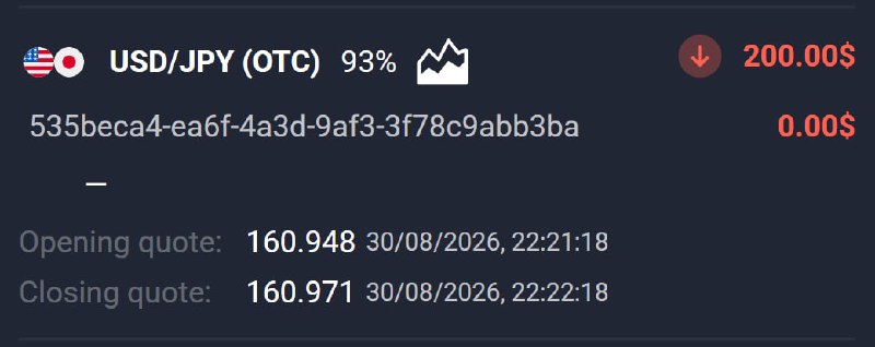 Trading Quotex Signals: 📊 USD/JPY (OTC) 🕘 1 MINUTES 💵 Use 200 from balance ➡️ CLICK HERE AND REGISTER❌ TRADE LOSE 💵 BALANCE: $632,40👉 CLICK HERE