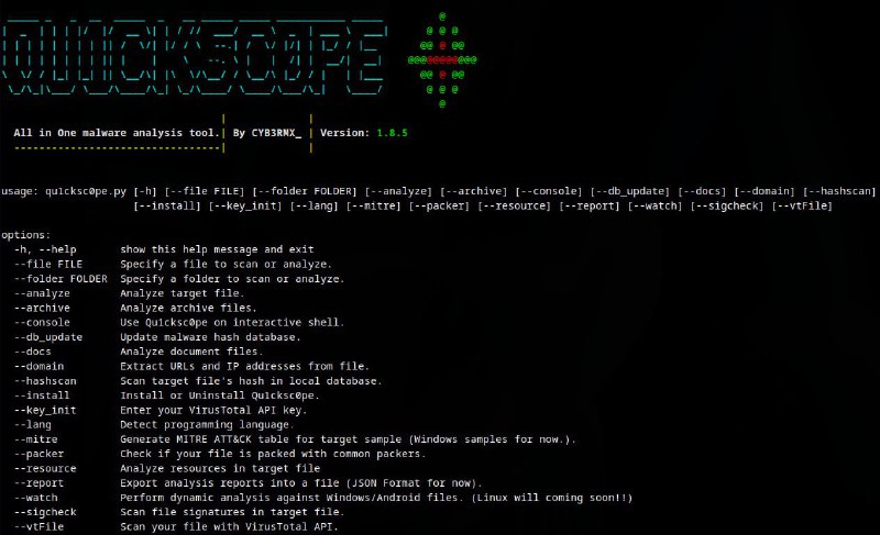 🍭 #恶意软件分析 #安全工具🏵 Qu1cksc0pe - 通用恶意软件分析🍥 简介