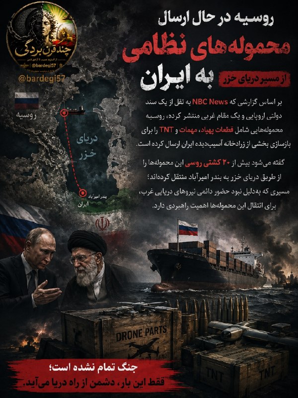 چند قرن بردگی: روسیه در حال ارسال محمولههای نظامی به ایران از مسیر دریای خزر...بر اساس گزارشی که NBC News به نقل از یک سند دولتی اروپا