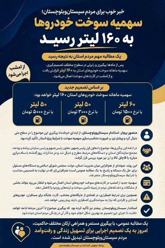 یاوران مهدی - اخبار جنگ: 🔴 سهمیه بنزین خودروها از امروز در سیستان و بلوچستان۱۶۰ لیتر شد و کارت های جایگاه جمع آوری شد.🚨 یاوران مهدی (اخبار جنگ)@Y