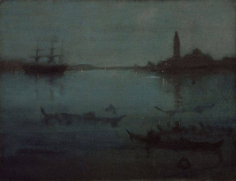 🎨 Nocturne in Blue and Silver: The Lagoon, Venice, c. 1879 - 1880by McNeill Whistler 🇺🇸oil on canvas, 50.16 x 65.4 cmMuseum of Fine Arts Boston, USAAbout the artwork:The painting depicts a nocturnal scene of the Venice Lagoon, characterized by subtle grada