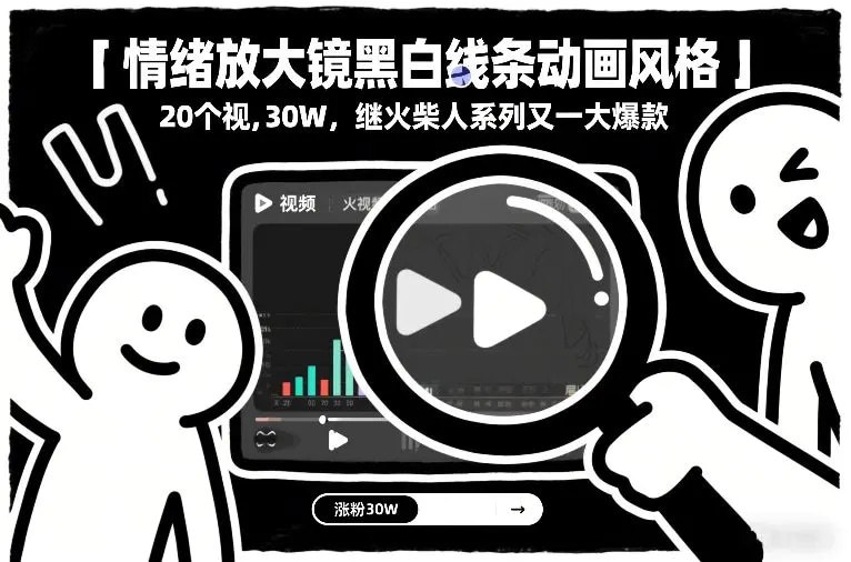 ✍️  《情绪放大镜黑白线条动画风格 20个视频 涨粉30W》💡  项目介绍